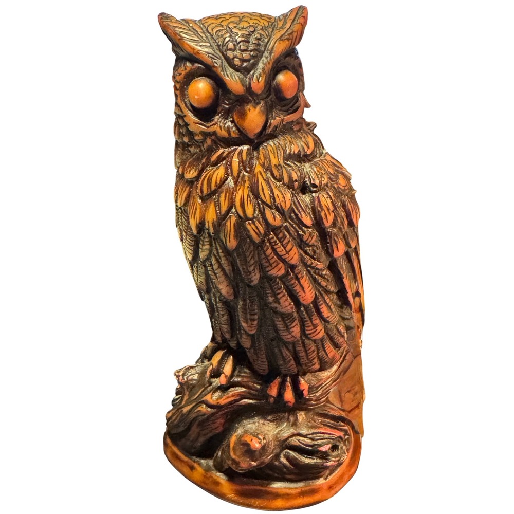 Vintage Owl Figurine Carved Chalkware Figurine Home Decor Mid‎ Century
